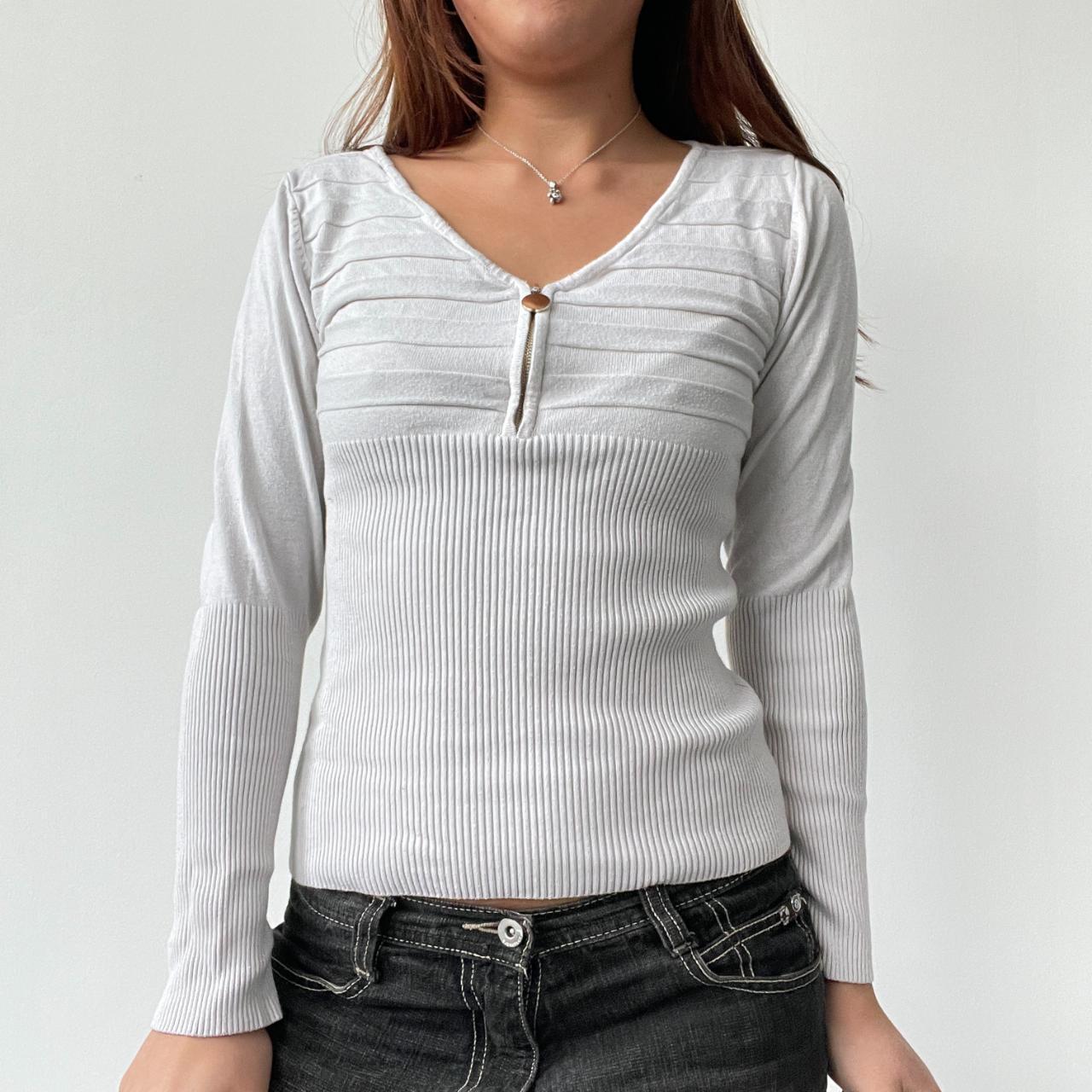 White Detailed Ribbed Jumper
