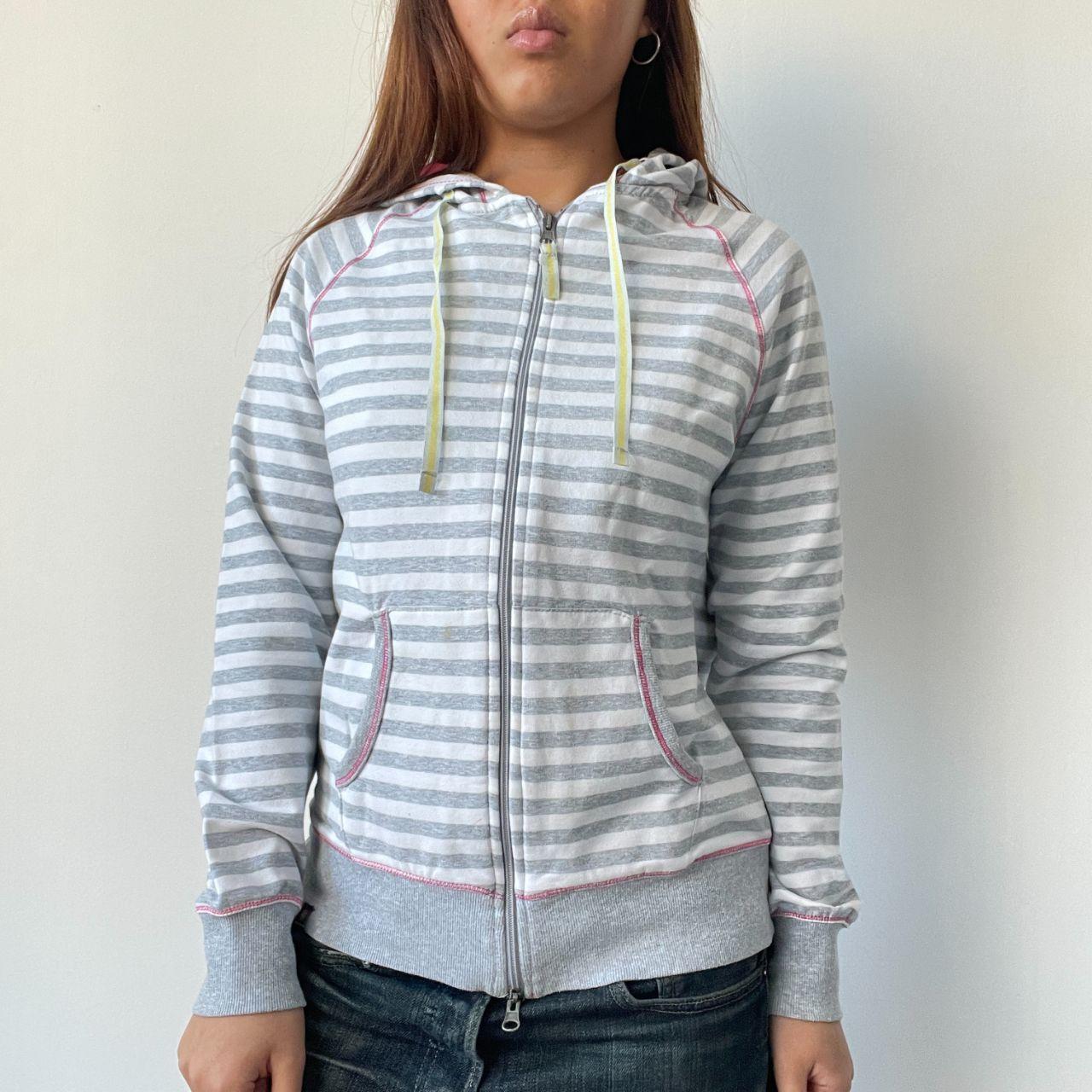 Grey Stripy Contrast Stitch Hoodie