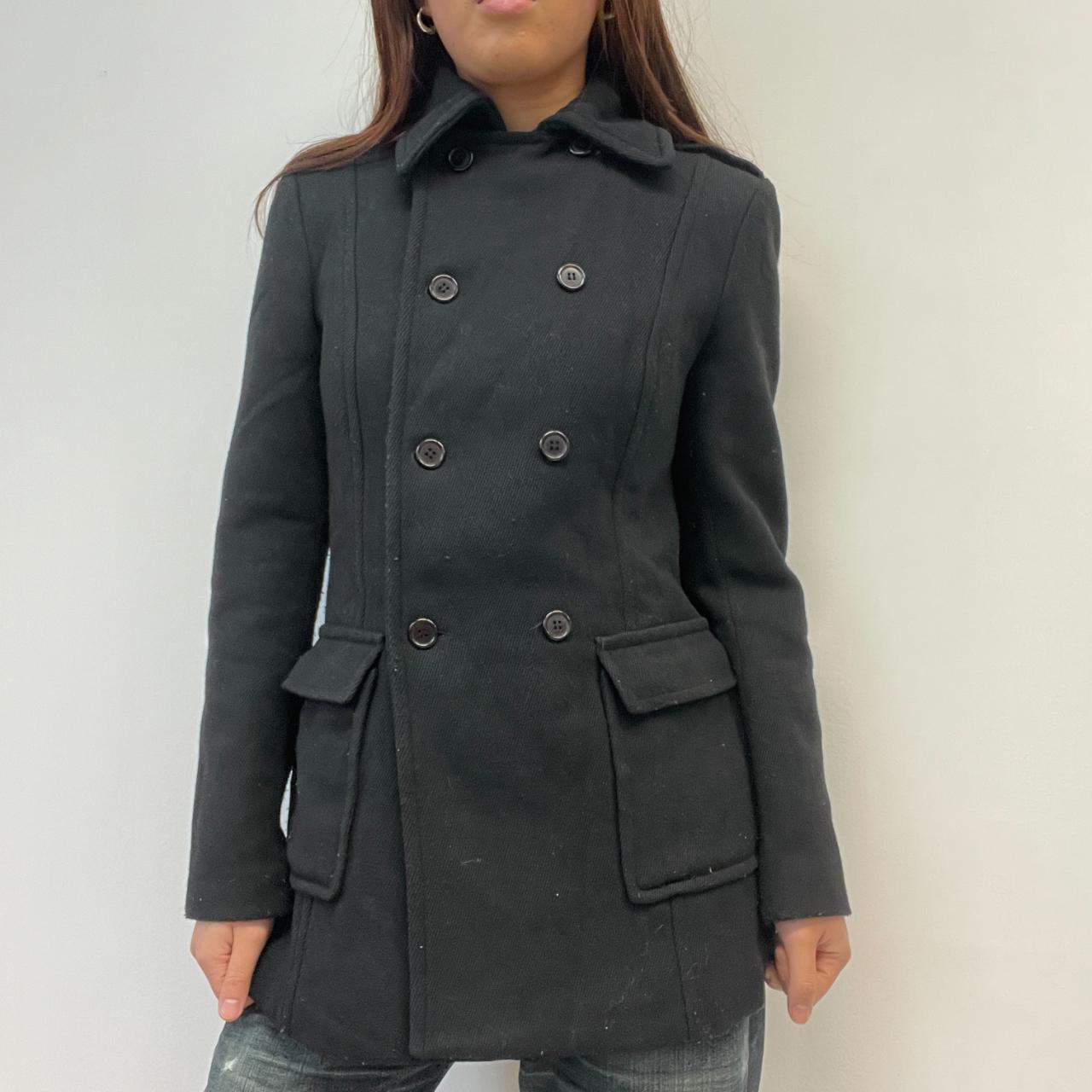 Black Wool Structured Peacoat Trench