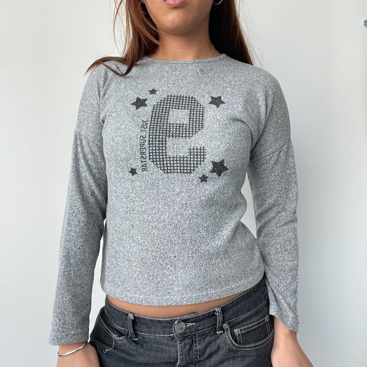 Grey Speckled Graphic Long Sleeve Top