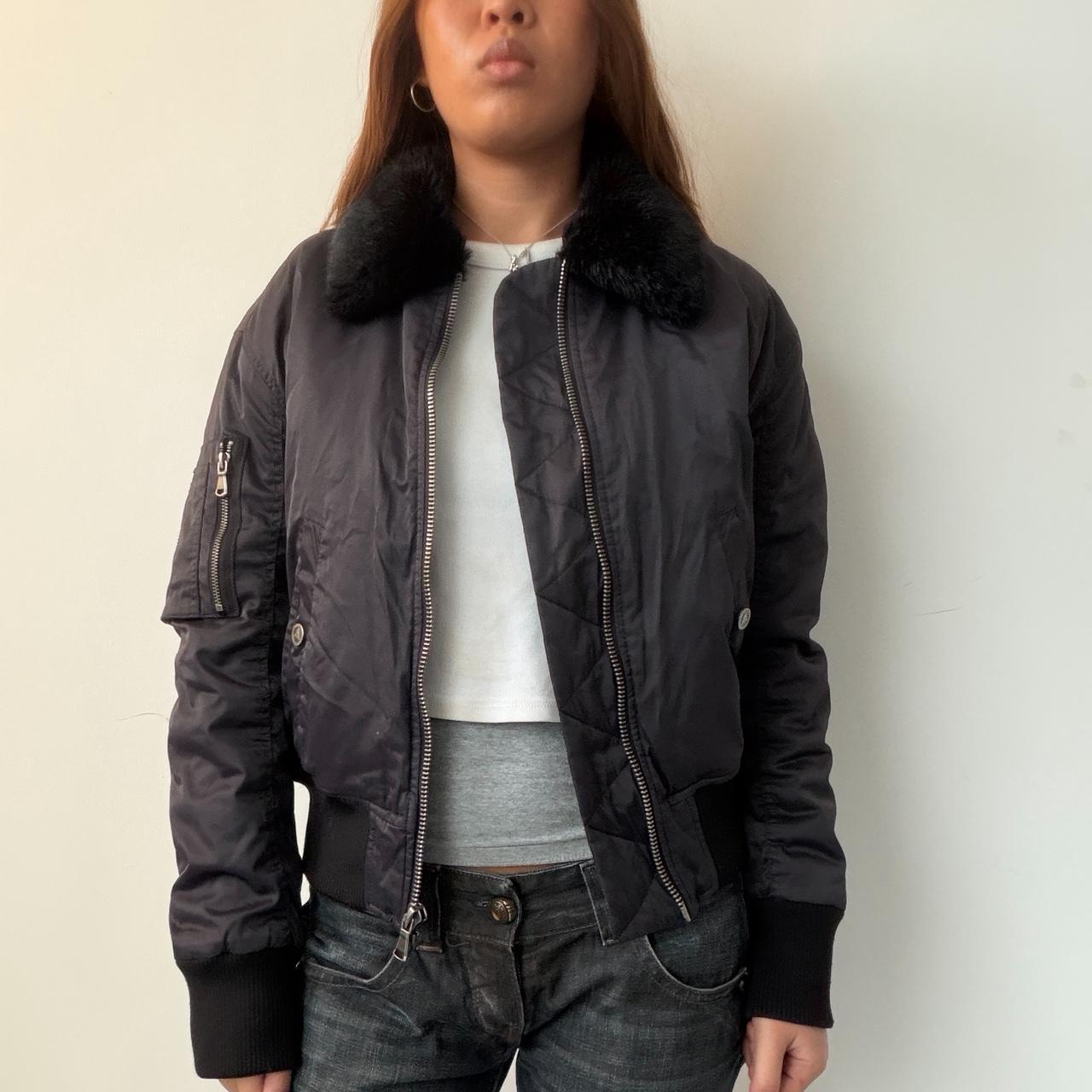 Vintage Black Fur Trim Bomber