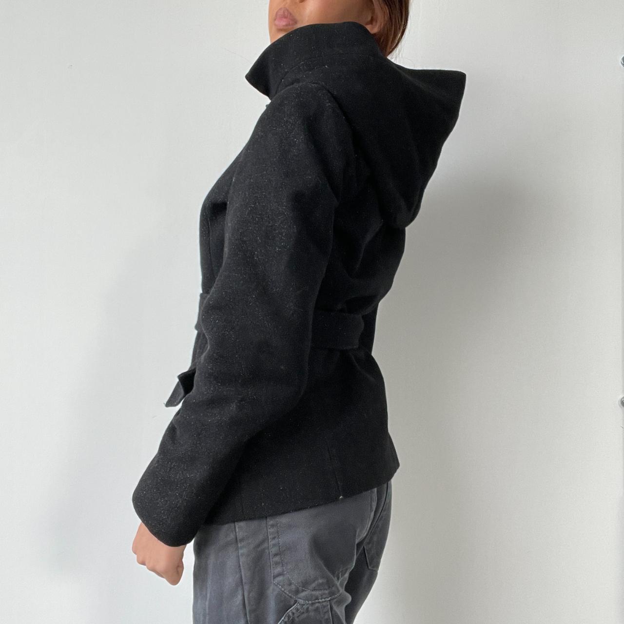 Vintage Black Wool Hooded Coat