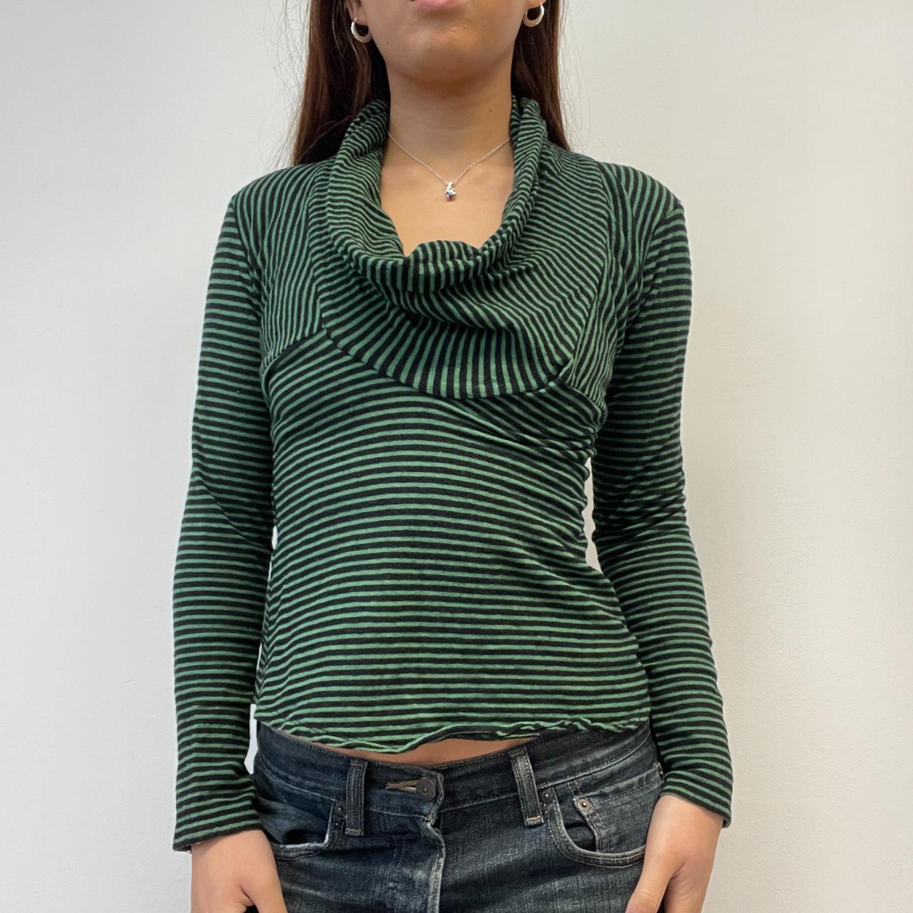 Green Stripy Cowl Neck Long Sleeve