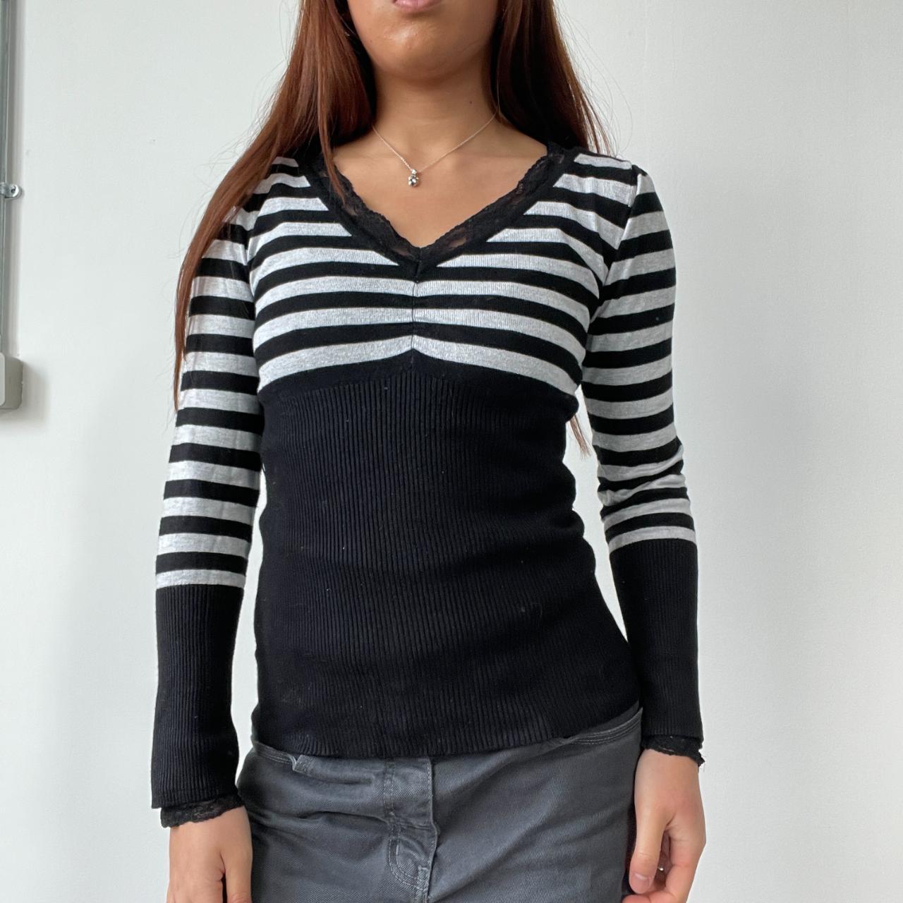 Black/Grey Stripy Ribbed Top