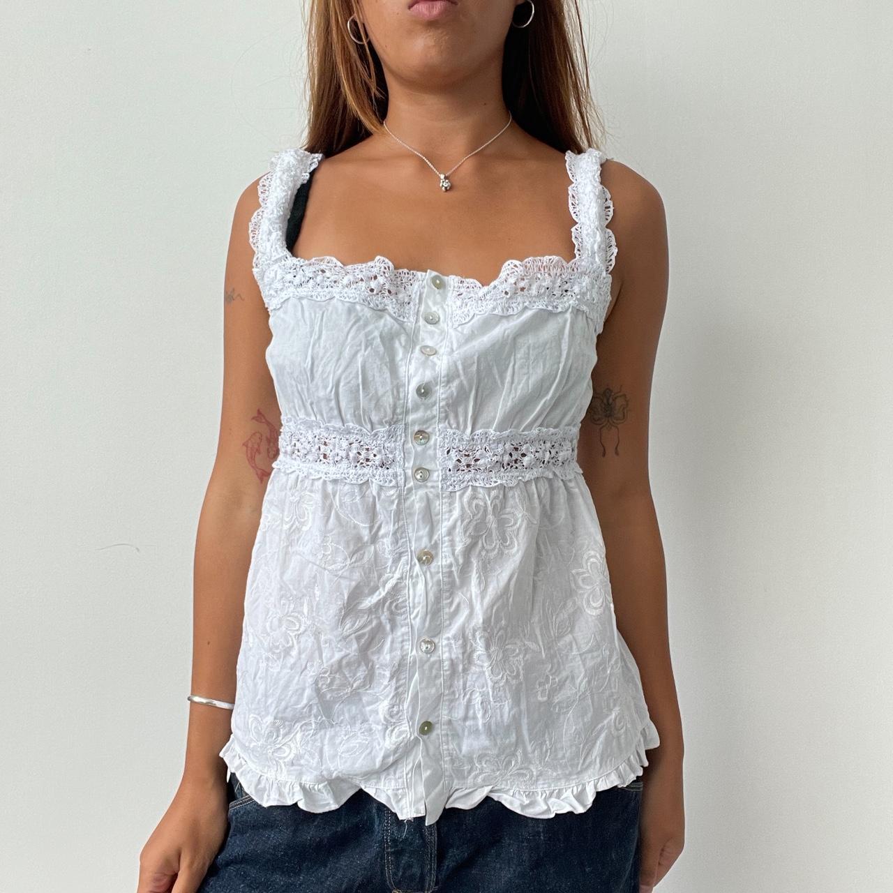 Vintage White Summer Button Top