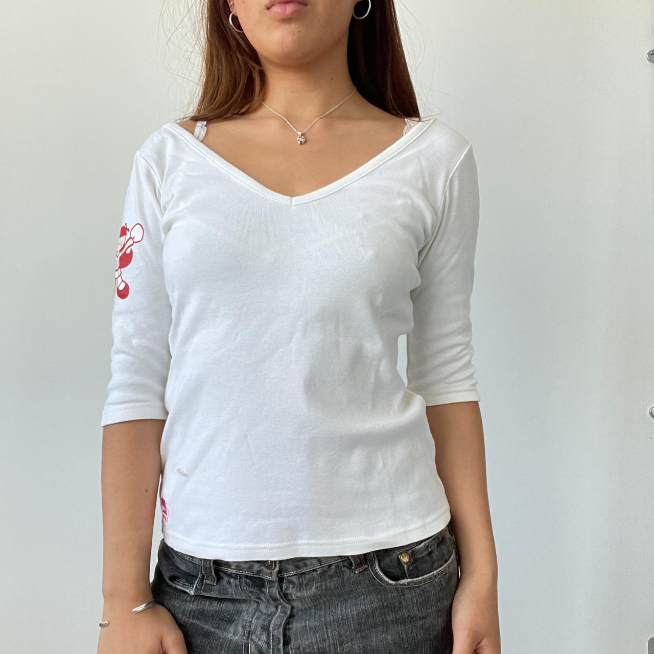 White V-Neck Graphic Tee