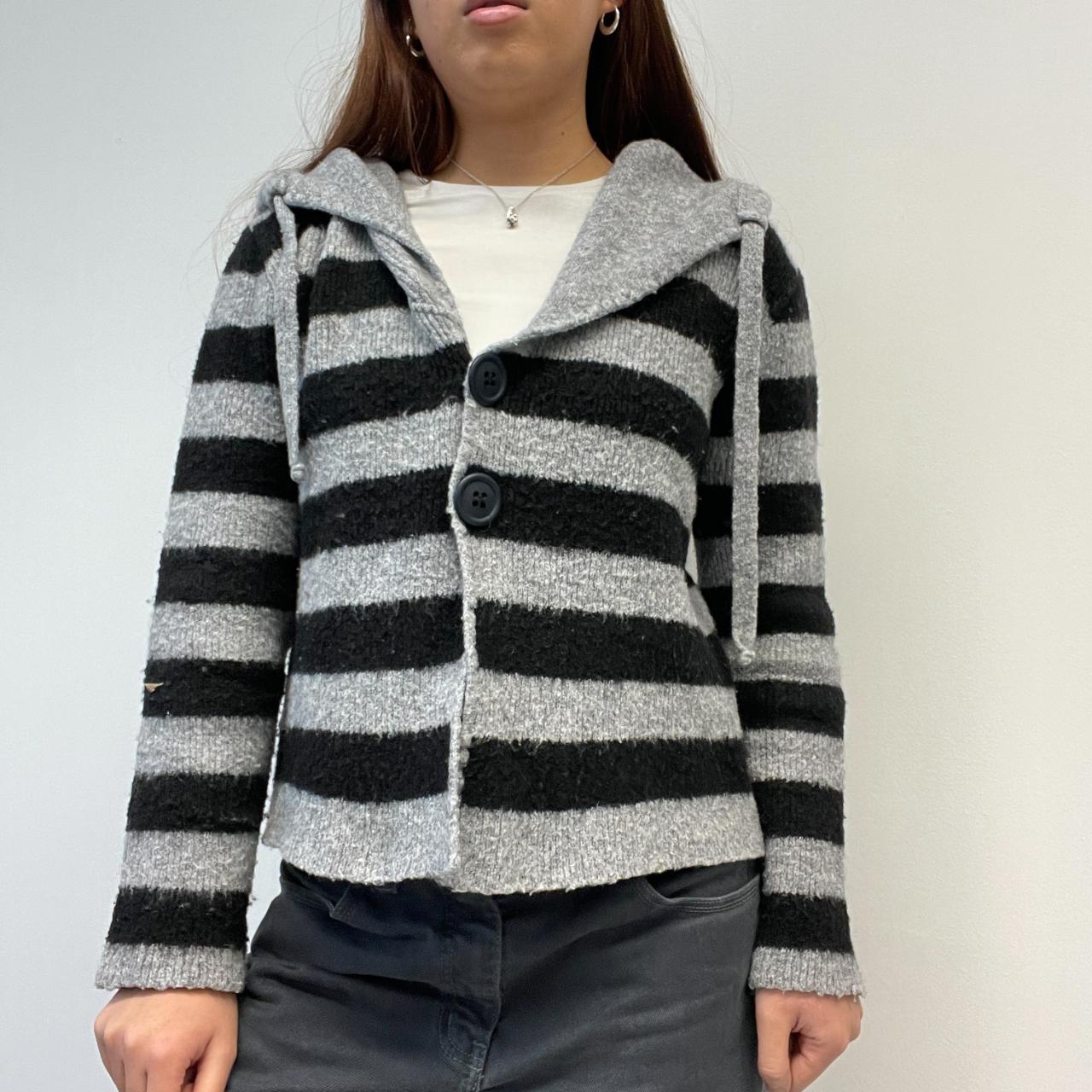 Black/Grey Stripy Hooded Cardigan