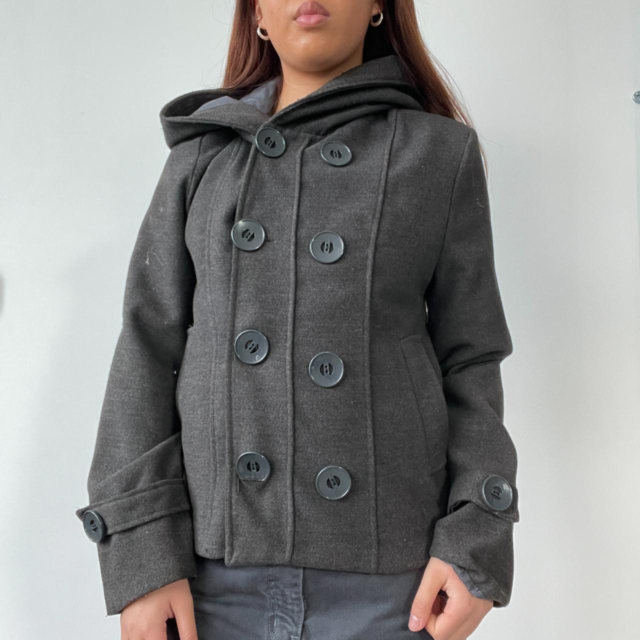 Grey Wool Hooded Peacoat
