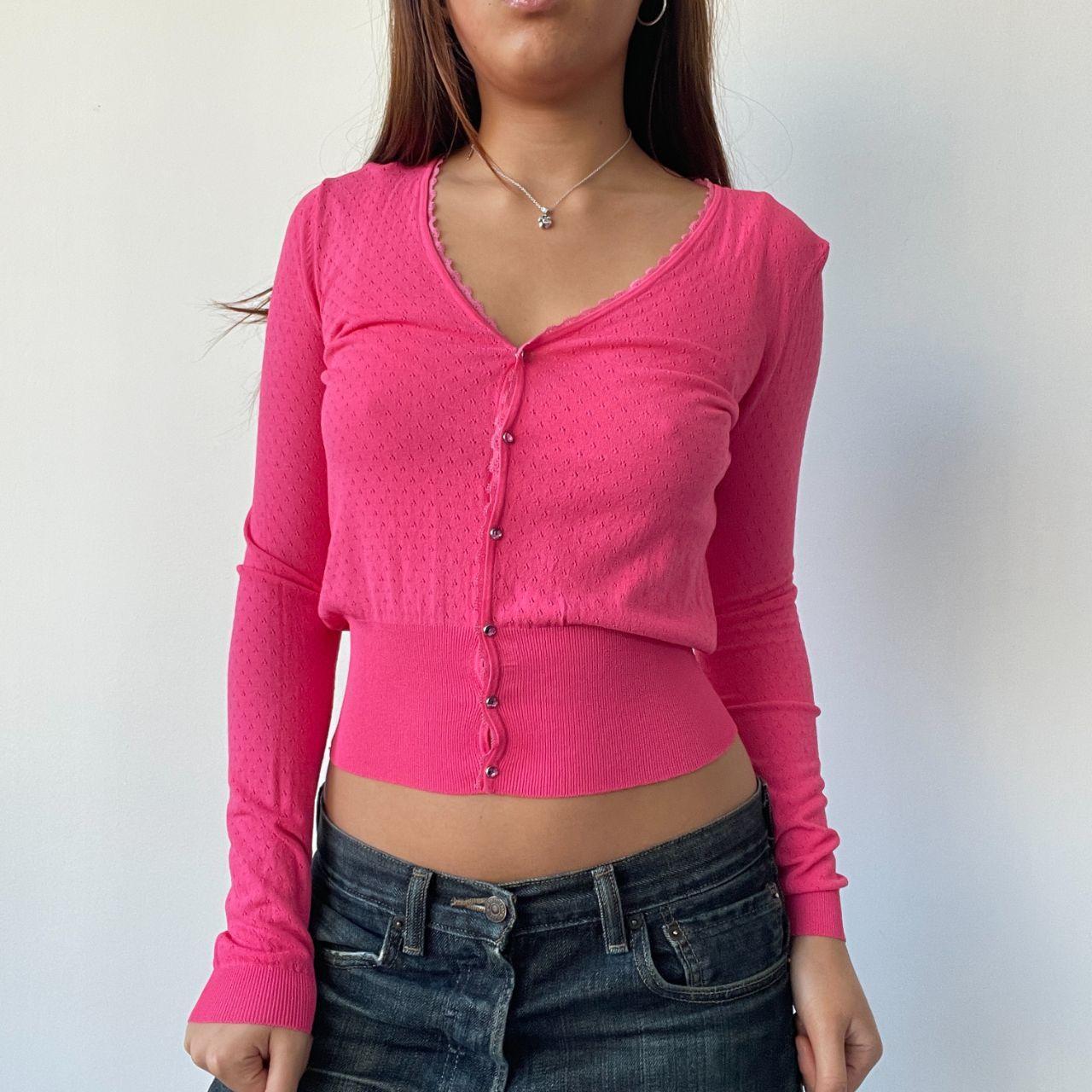 Hot Pink Pointelle Cardigan Top