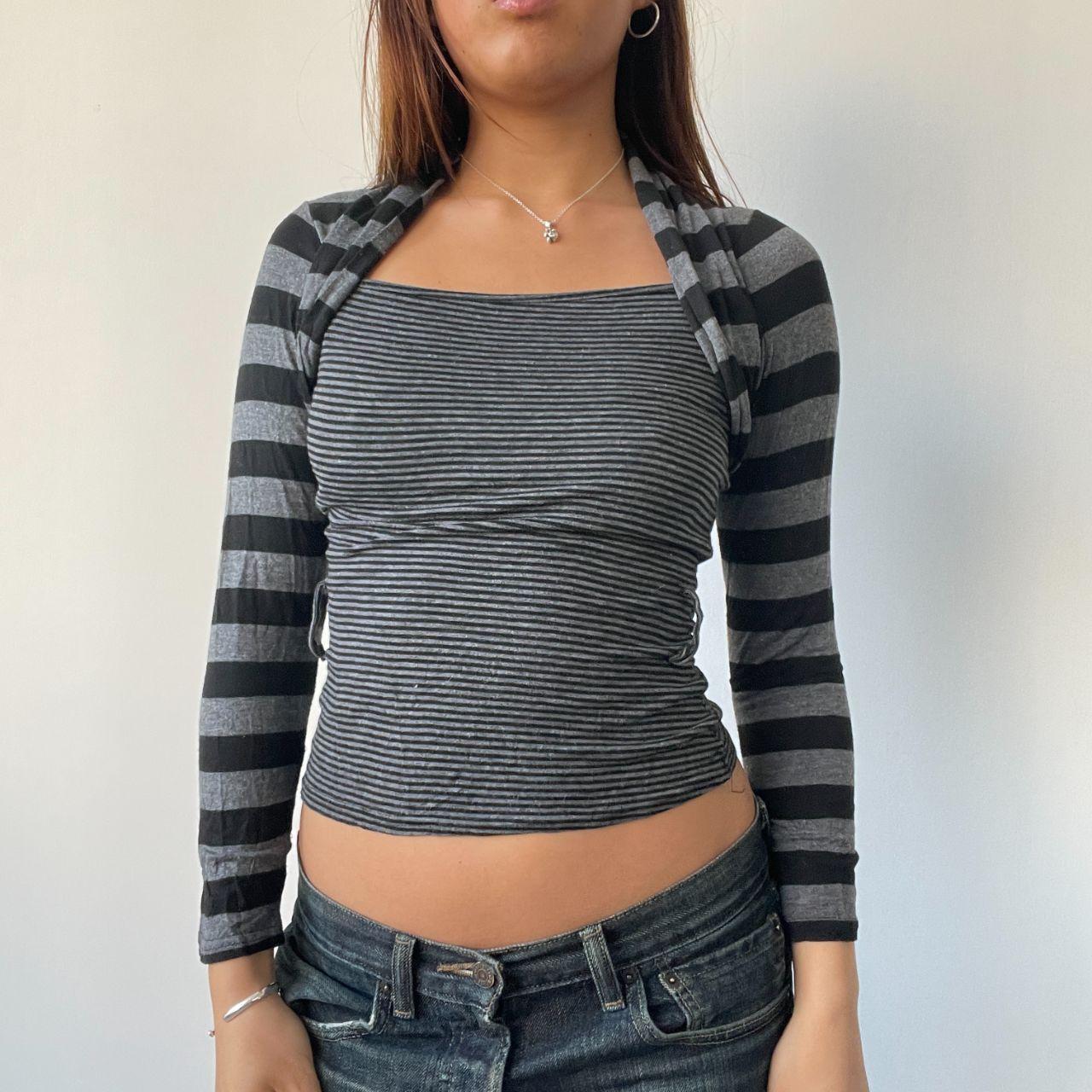 Black/Grey Stripy Bolero Top