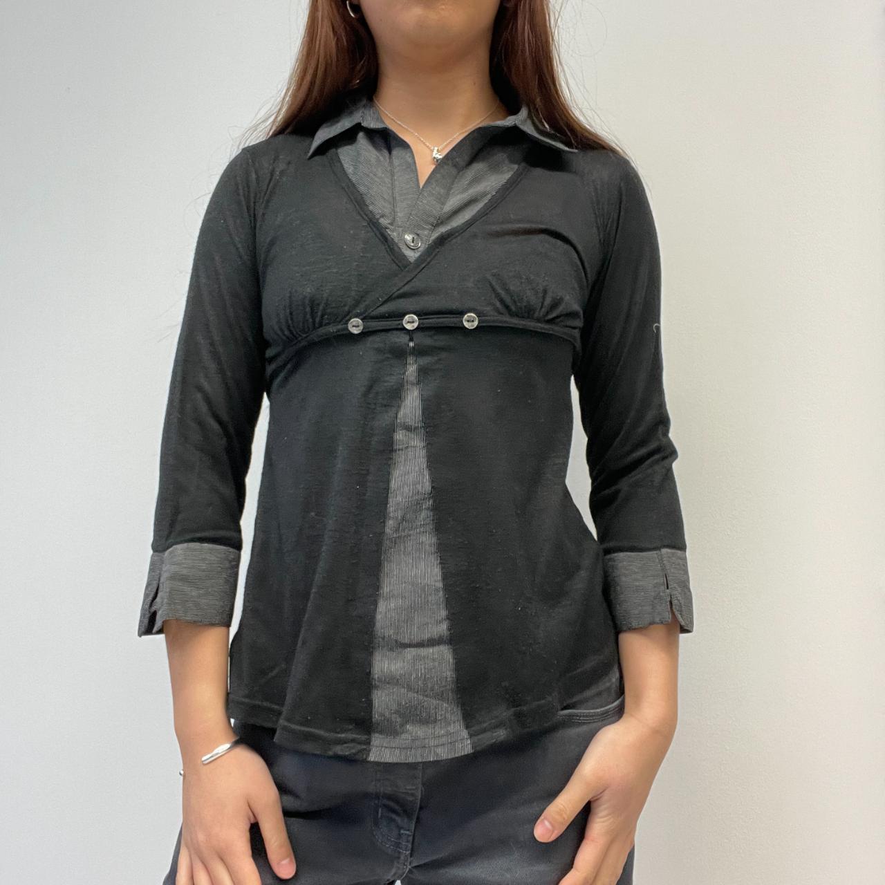 Black/Grey Asymmetric Layered Shirt