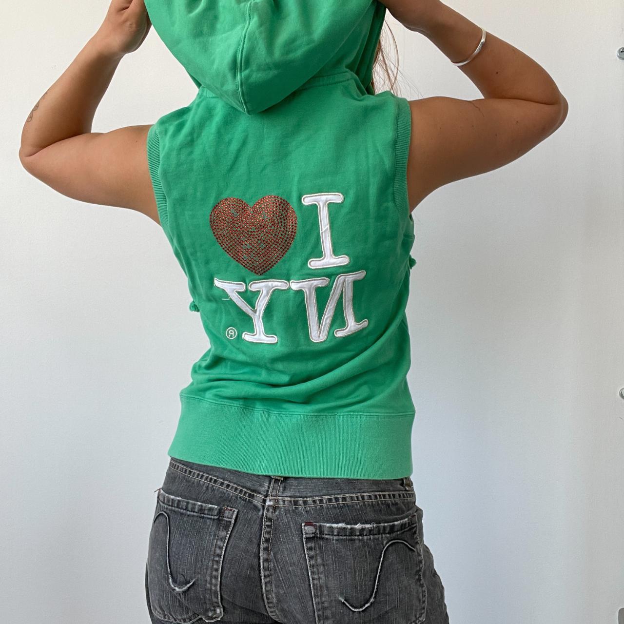 Green Double Zip 'NY' Hooded Jumper Top