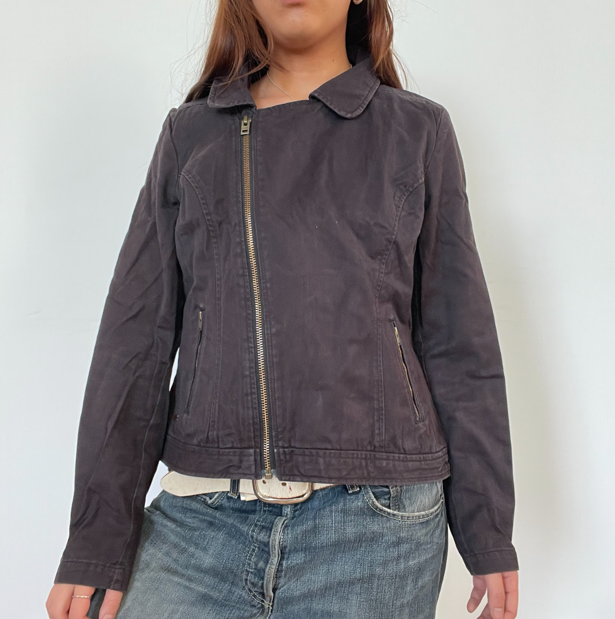 Vintage washed black asymmetrical jacket