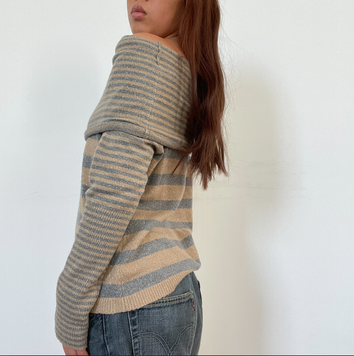 Vintage Bardot Beige Grey Knit Jumper