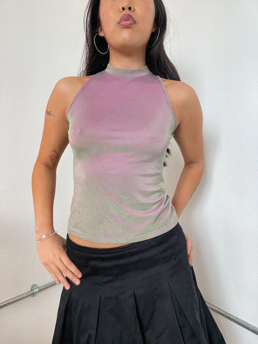 Shiny ombré iridescent high neck top