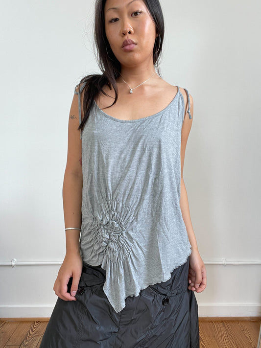 Grey Asymmetric Ruched Cop copine Top