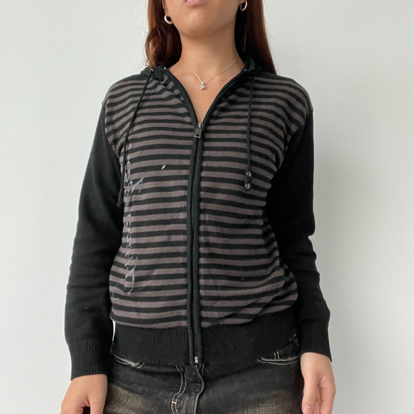 Black/Brown Stripy Knit Hoodie