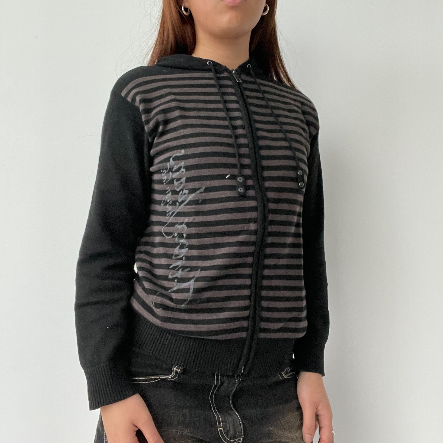 Black/Brown Stripy Knit Hoodie