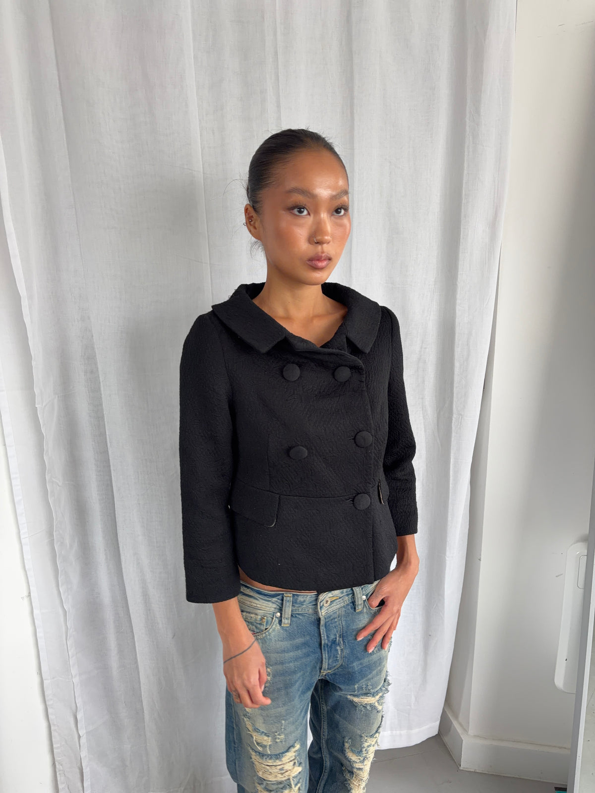 Vintage Black Fitted Peacoat