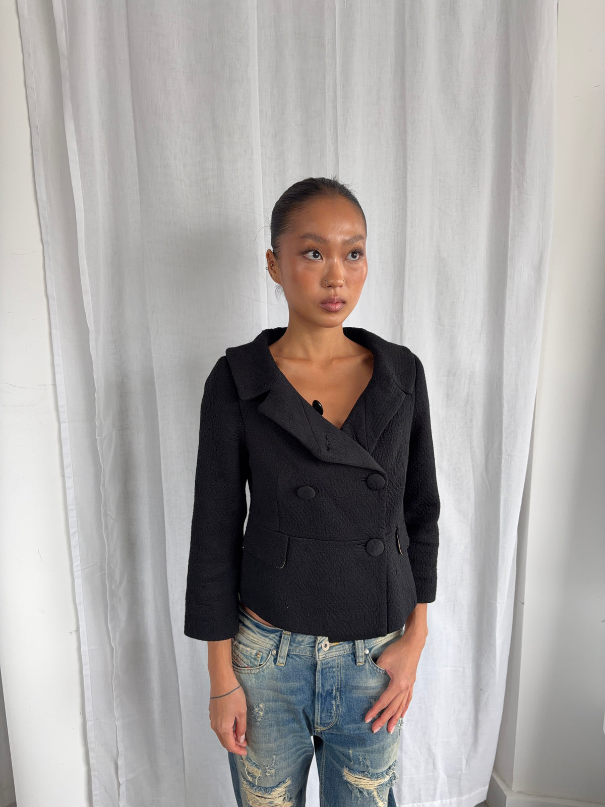 Vintage Black Fitted Peacoat