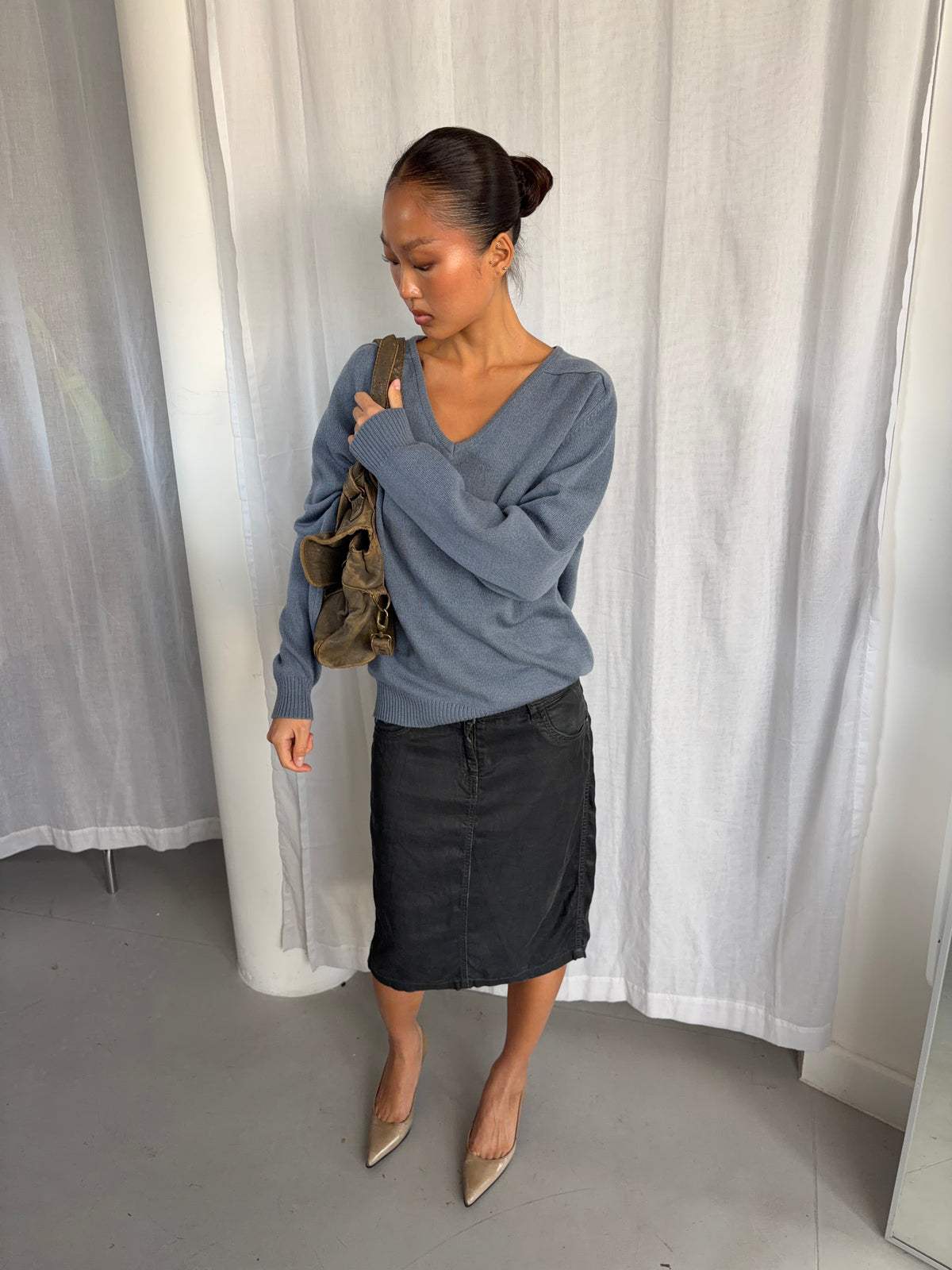 Vintage Blue V-Neck Jumper