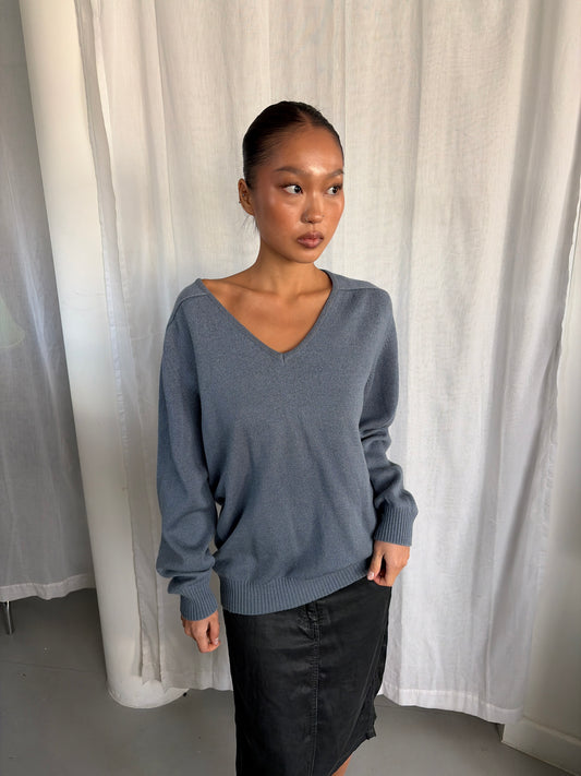 Vintage Blue V-Neck Jumper