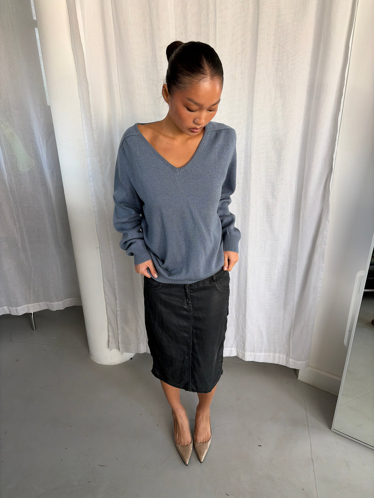 Vintage Blue V-Neck Jumper