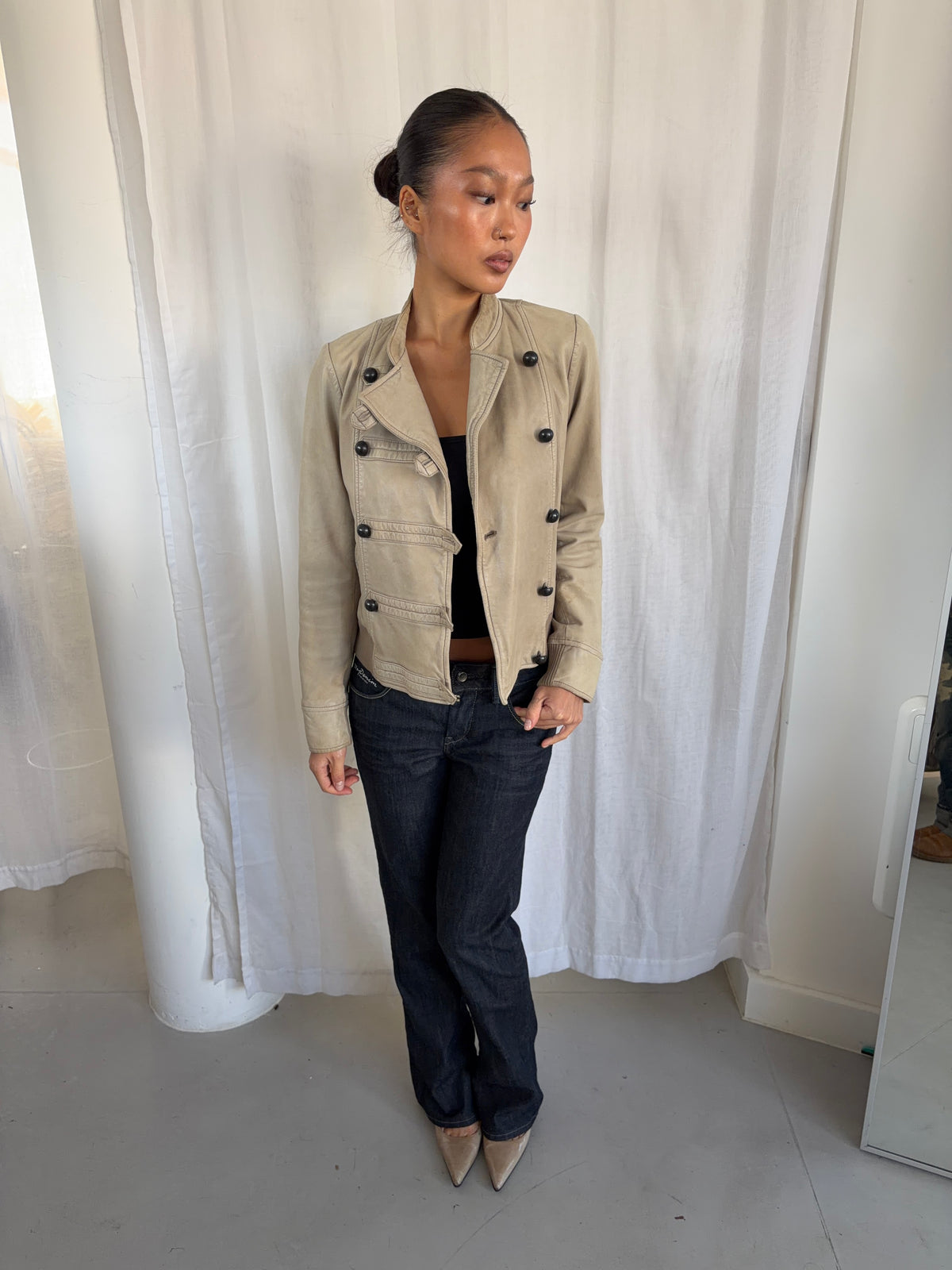 Vintage Leather Military Style Jacket