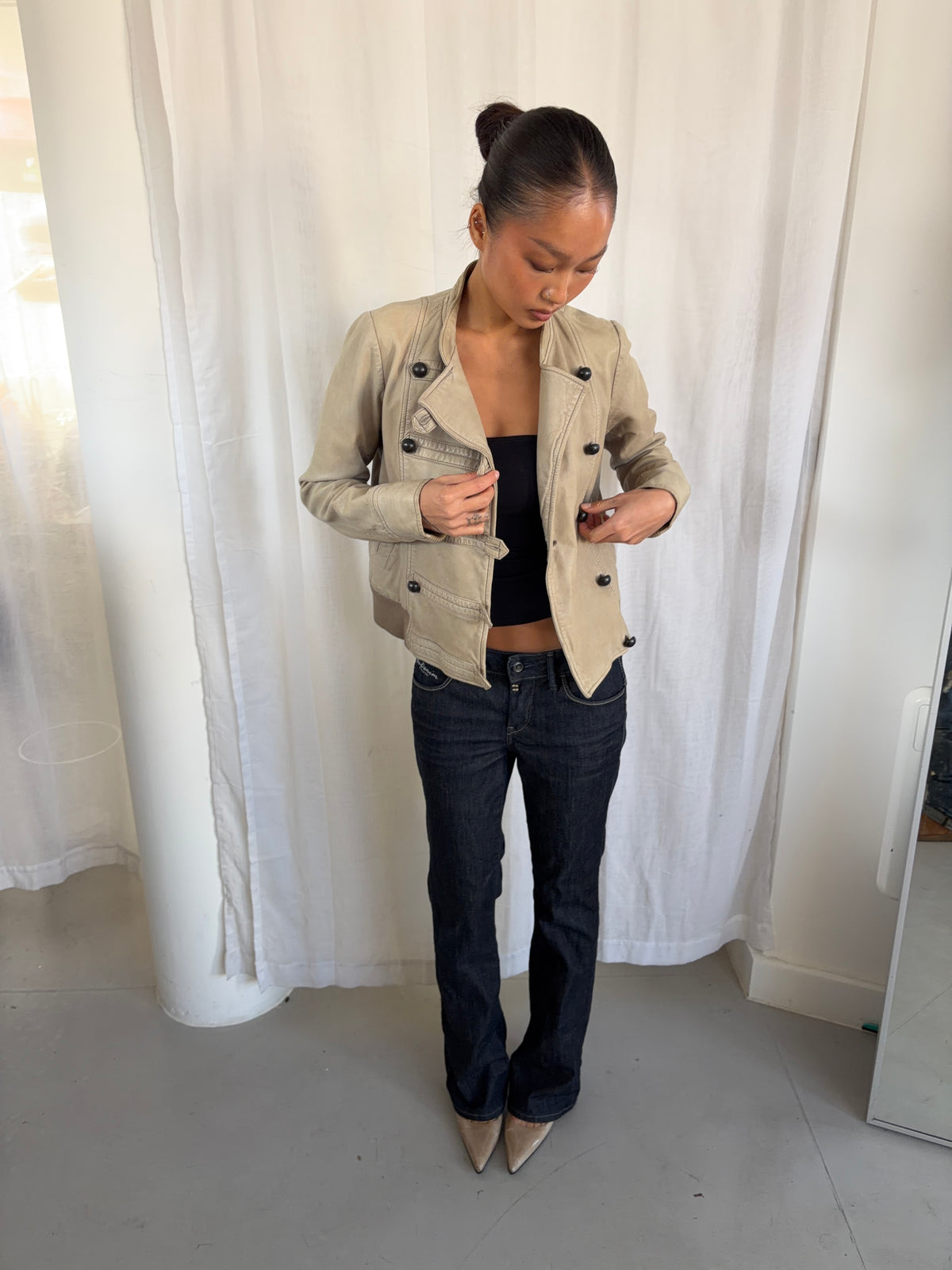 Vintage Leather Military Style Jacket