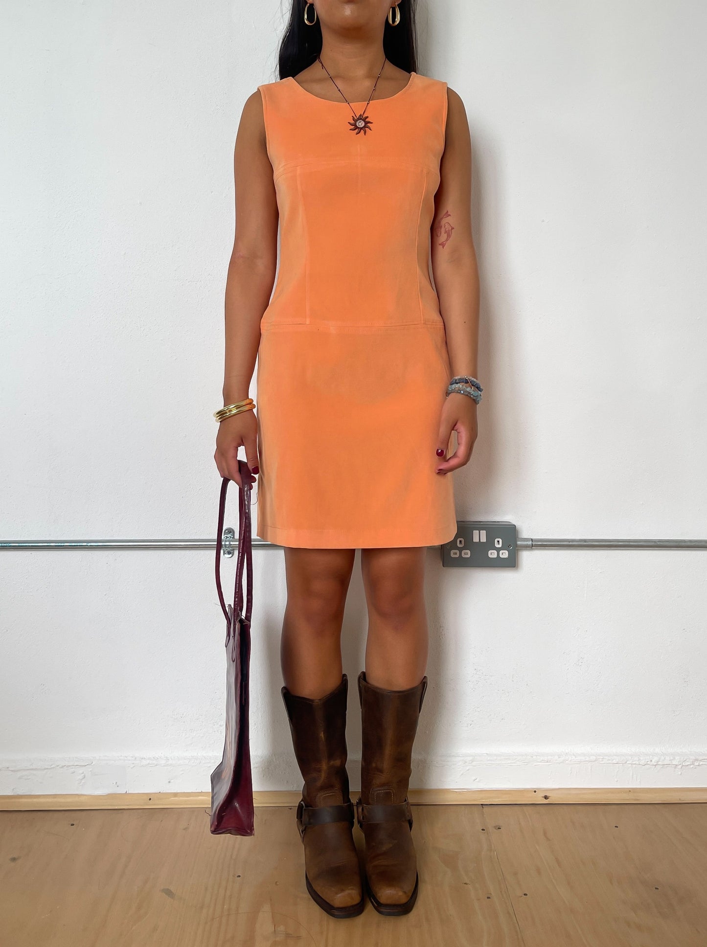 Vintage Velour Orange Shift Dress