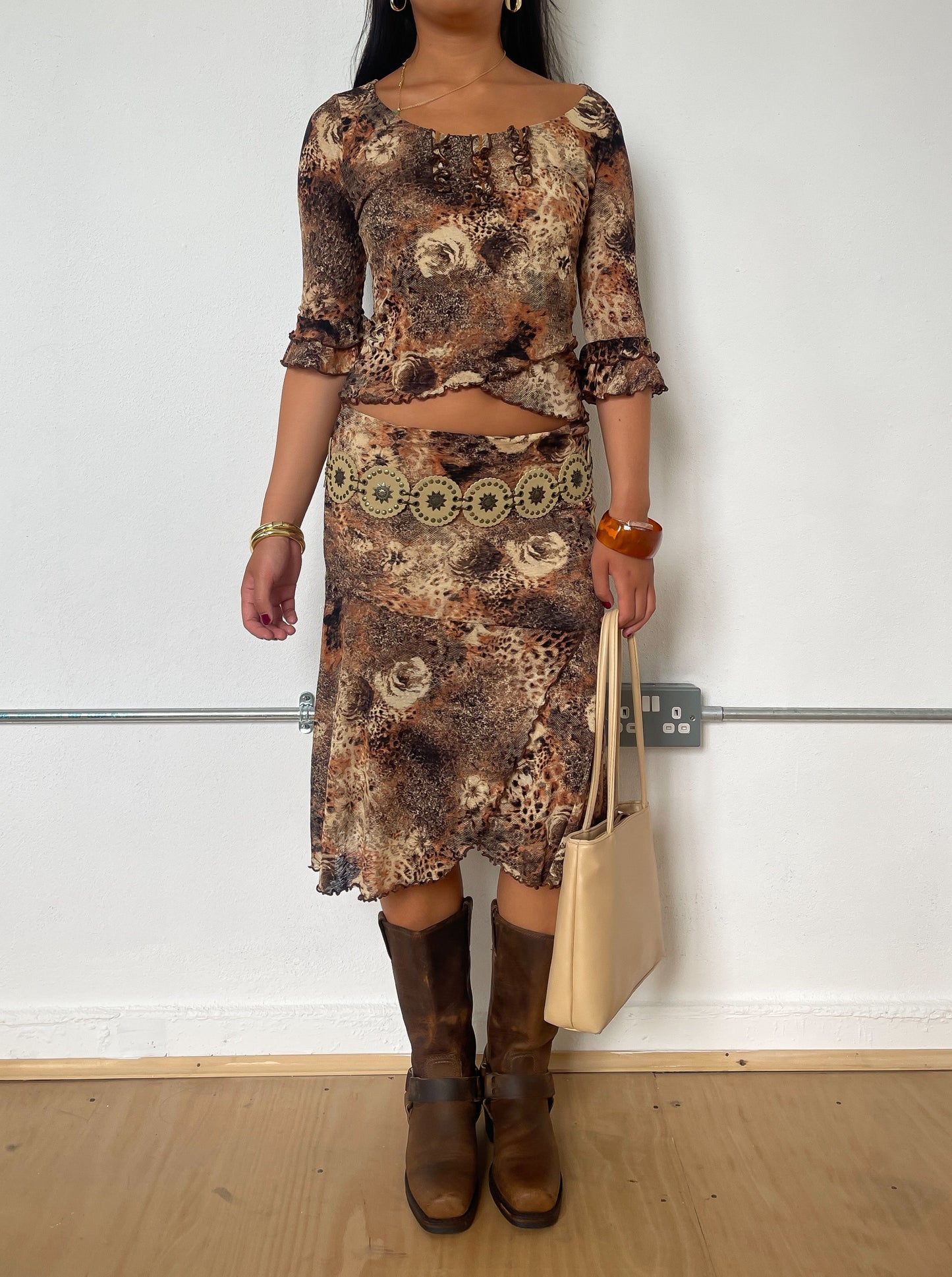 Vintage Brown Floral Two Piece Set