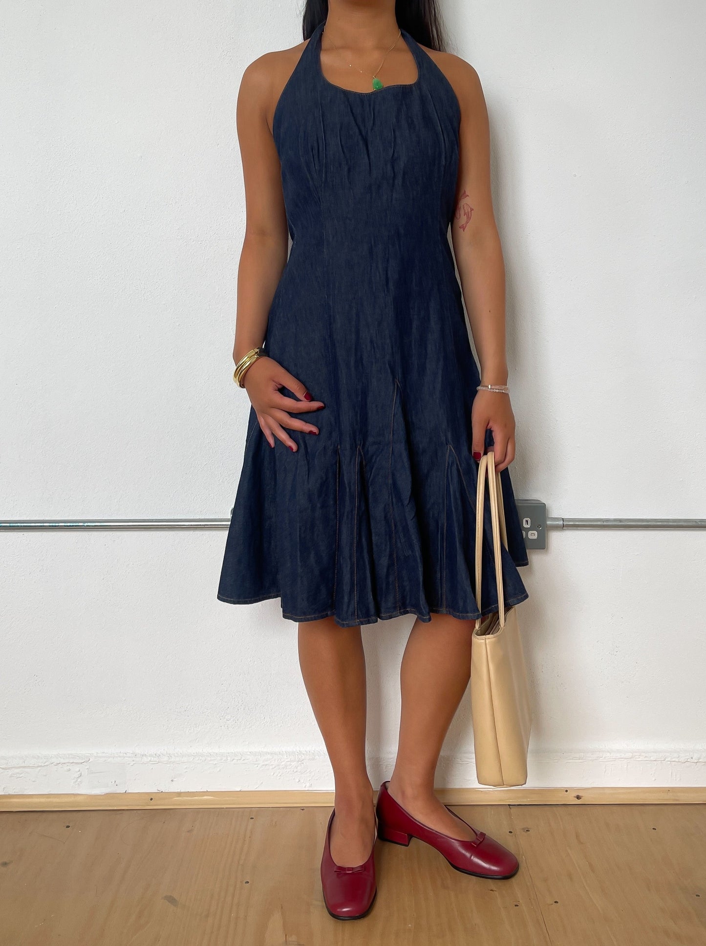 Vintage Denim Halter Midi Dress