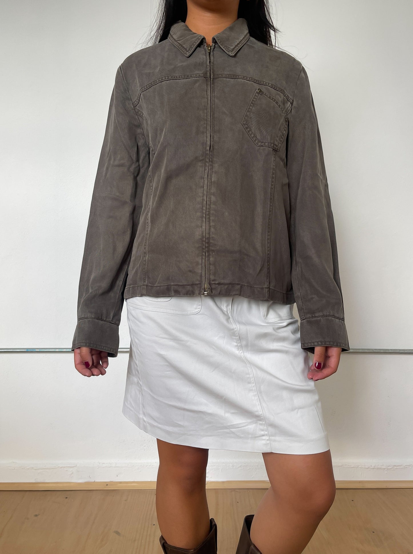 Vintage Khaki Zip Up Jacket