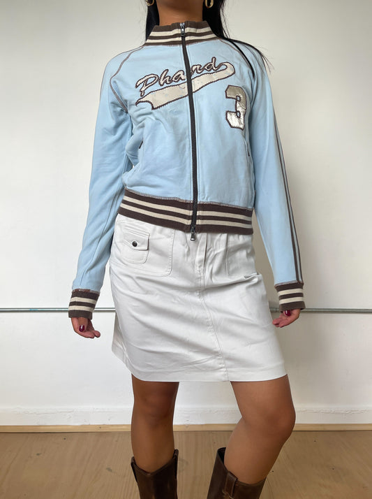 Vintage Baby Blue and Brown Zip Up Jumper