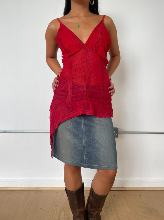 Vintage Red Lace Cami Top