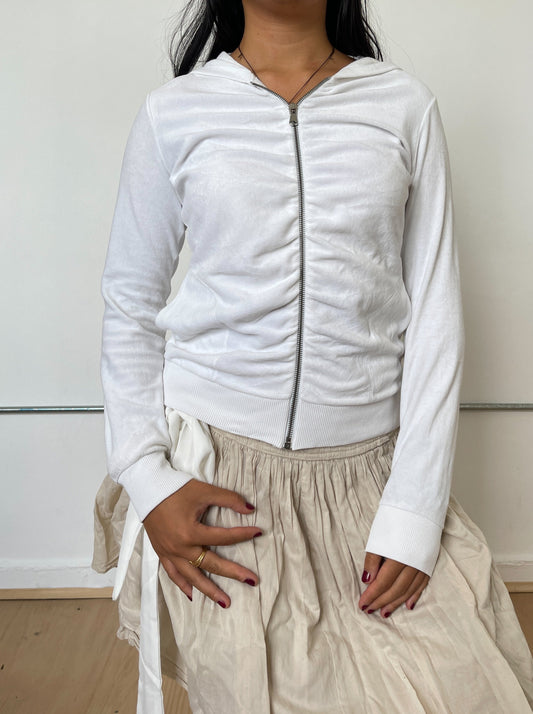 Vintage White Hooded Zip Up Jumper