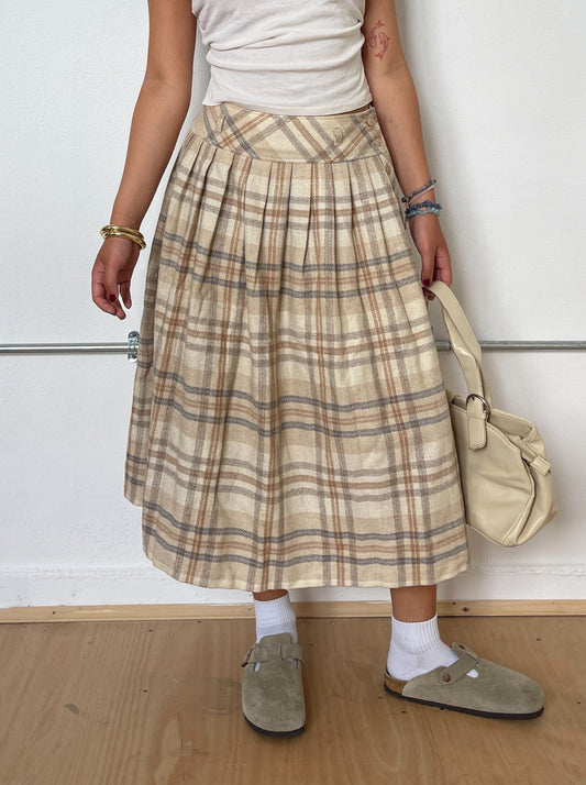 Vintage Beige Plaid Maxi Skirt