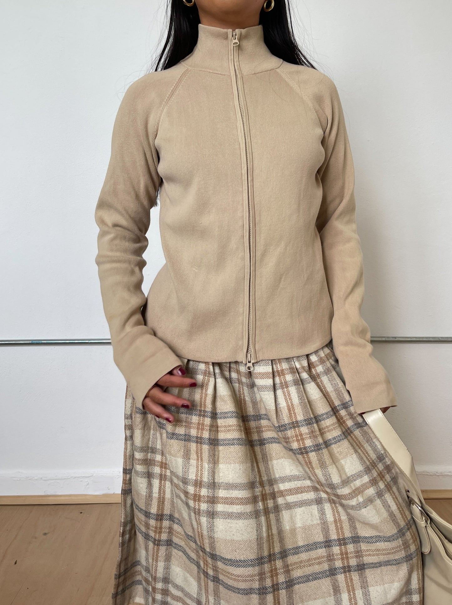 Vintage Beige Zip Up Jumper