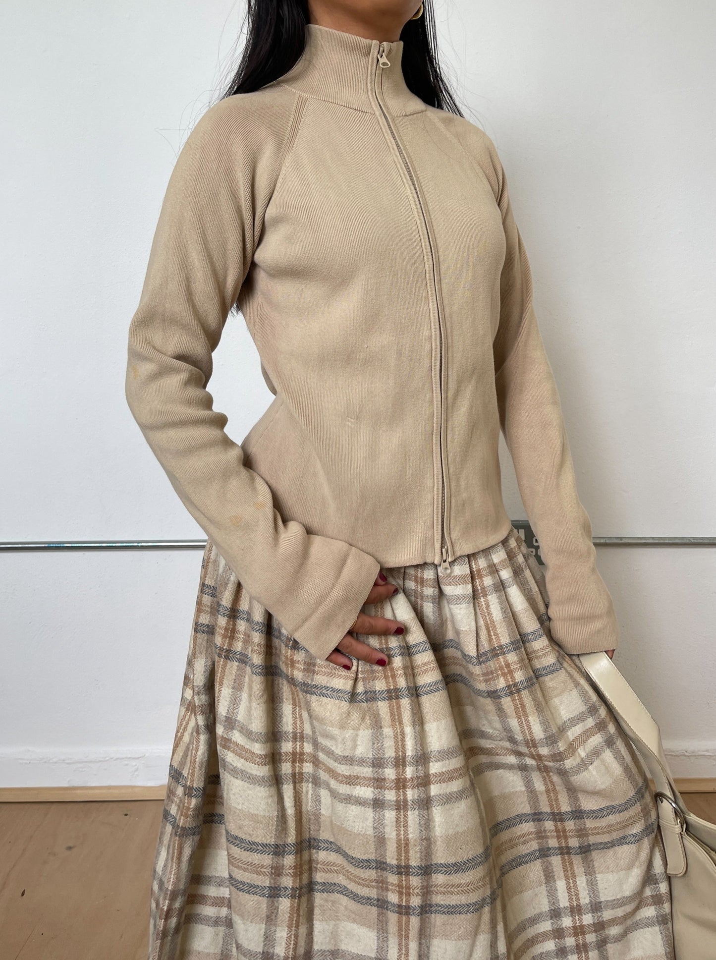 Vintage Beige Zip Up Jumper