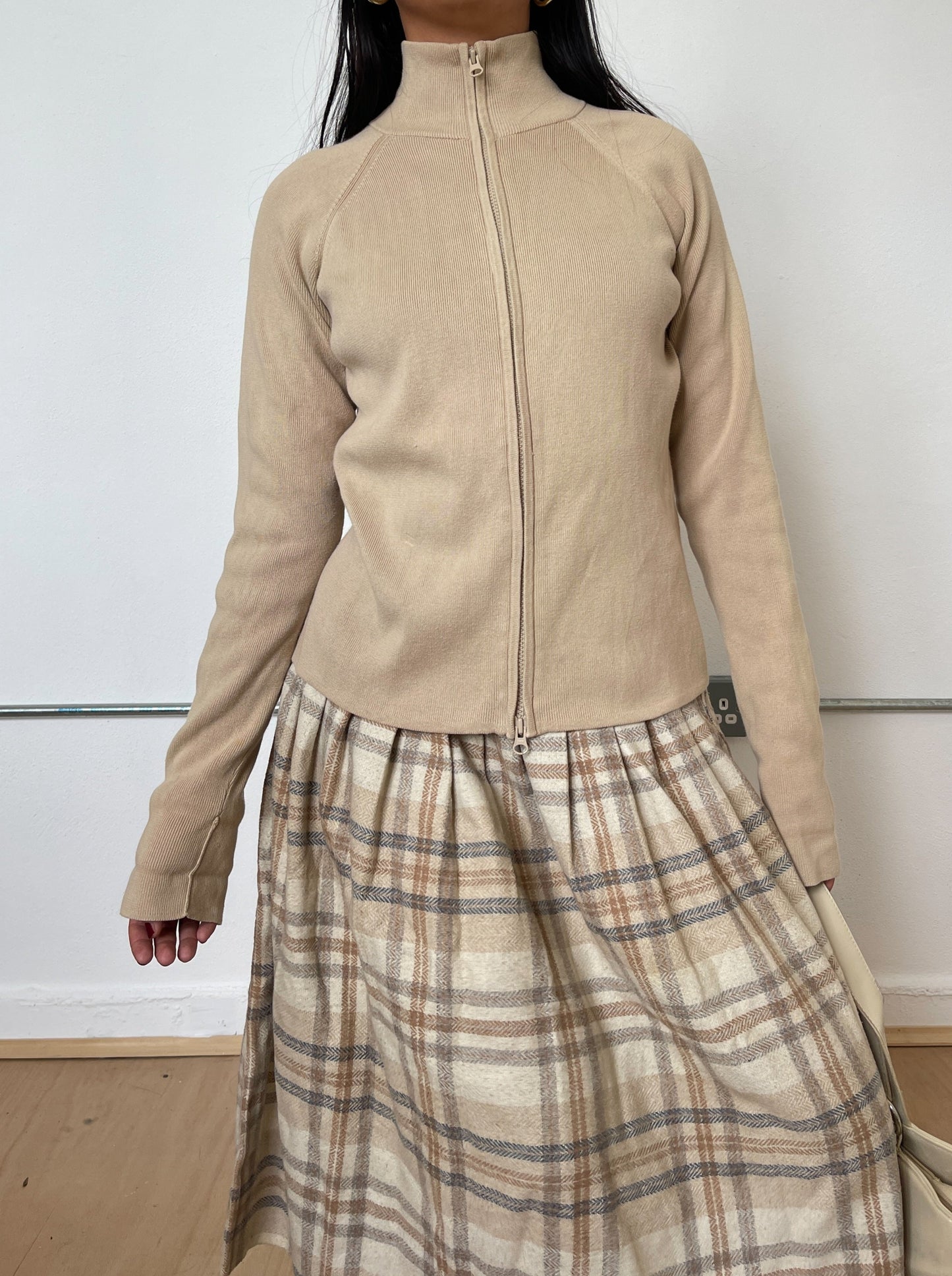 Vintage Beige Zip Up Jumper