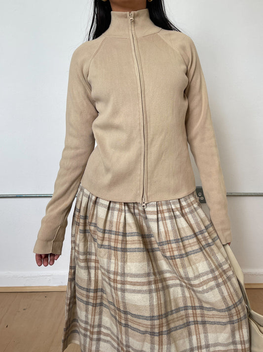 Vintage Beige Zip Up Jumper