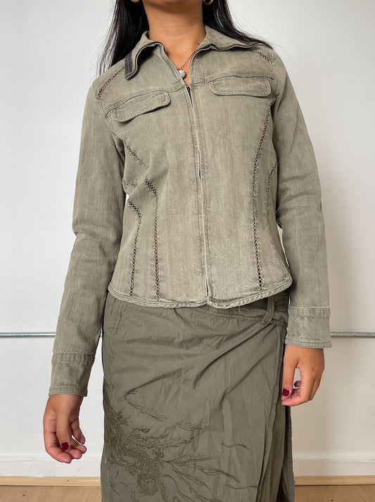 Vintage Khaki Zip Up Jacket