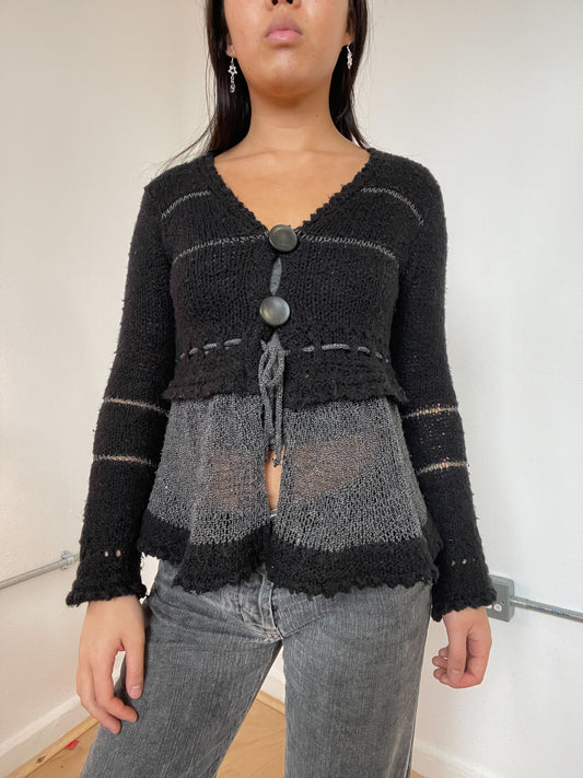 Black and Grey Knit Cardigan Top
