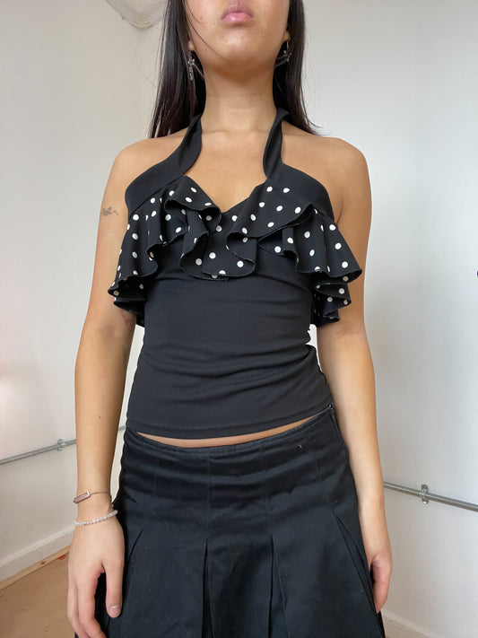 Black polka dot halter top