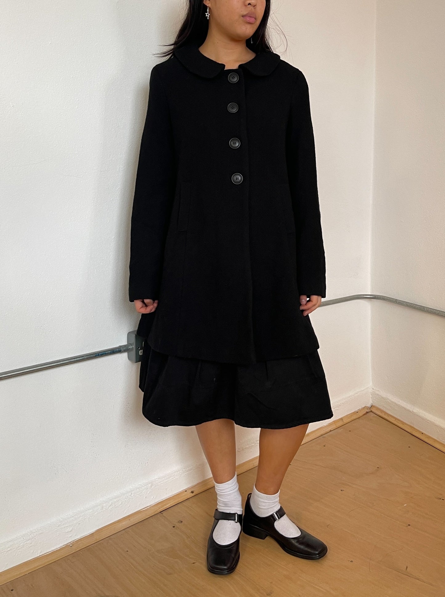 Black a-line swing coat