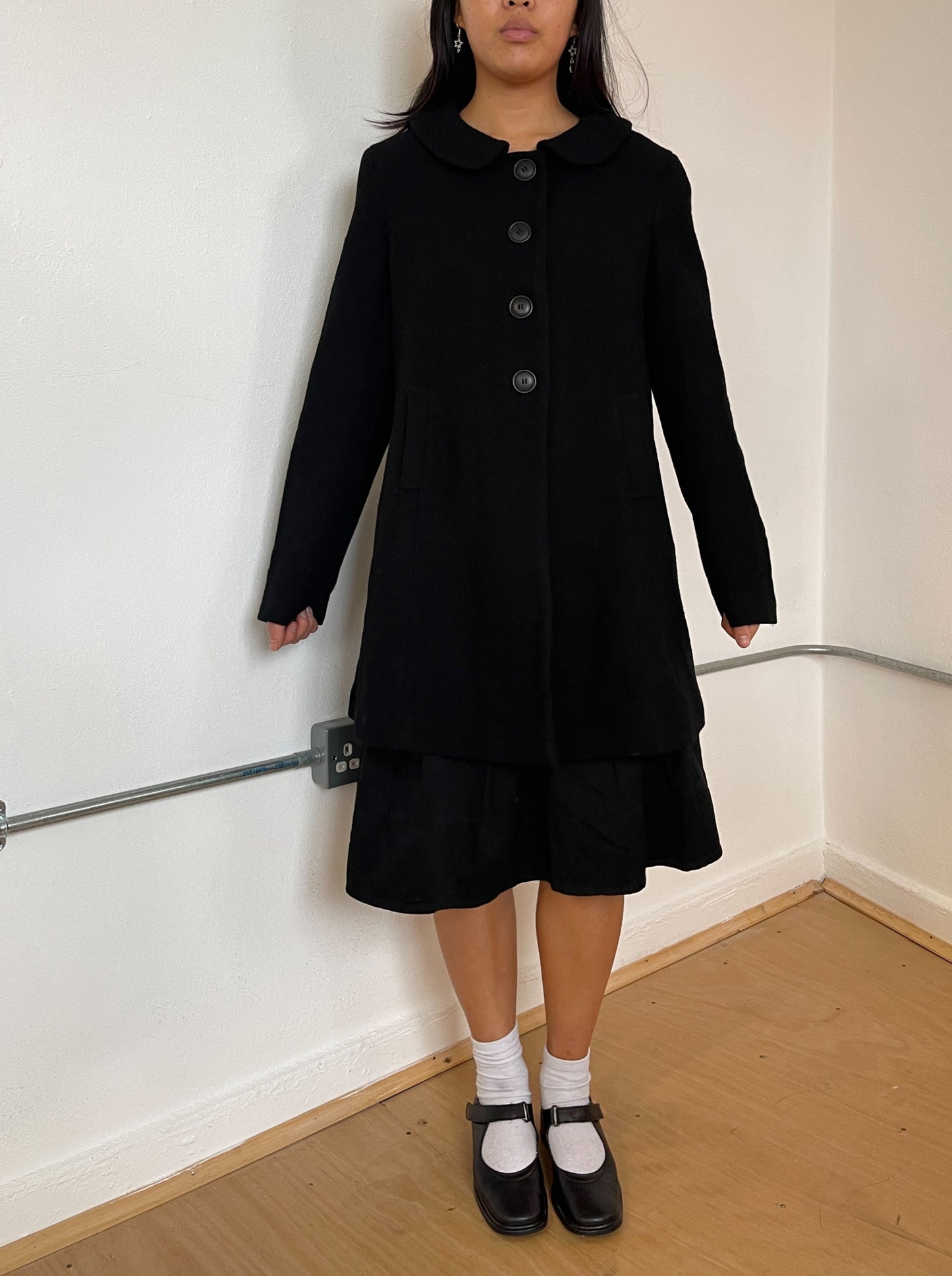 Black a-line swing coat