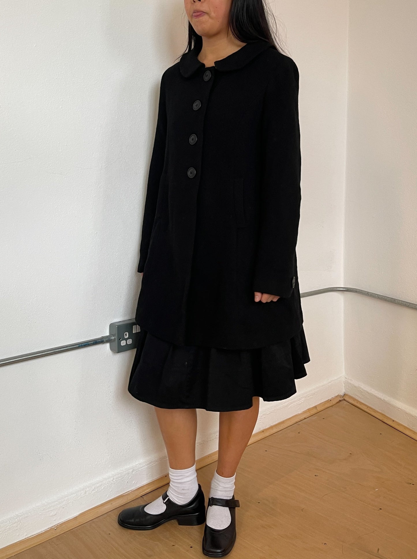 Black a-line swing coat