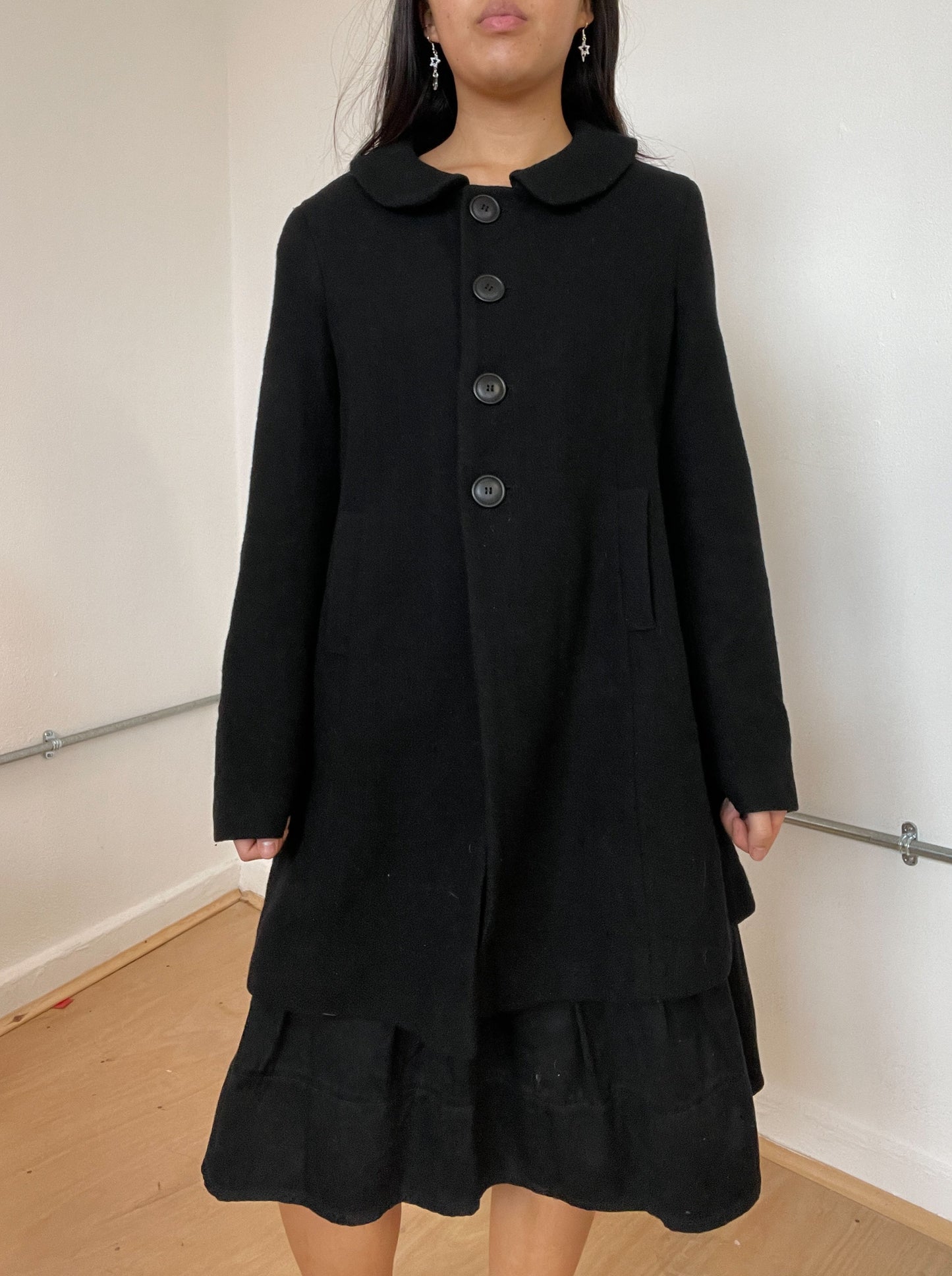 Black a-line swing coat