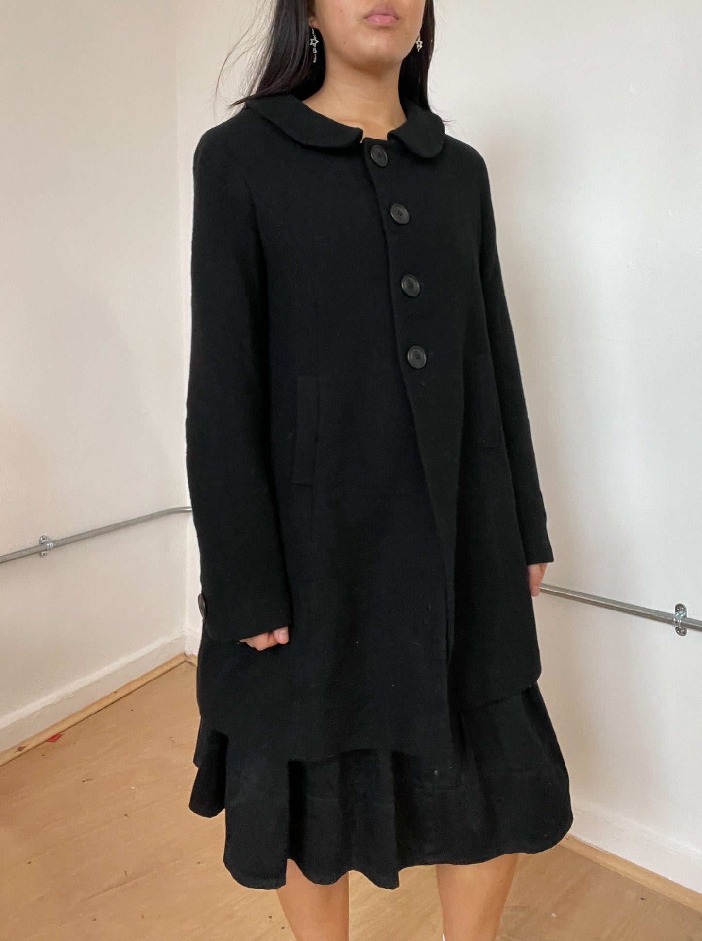 Black a-line swing coat