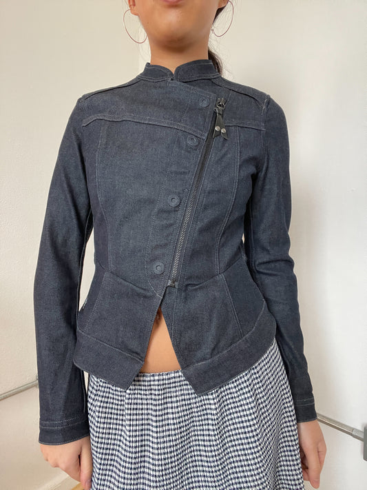 Denim asymmetric utility jacket